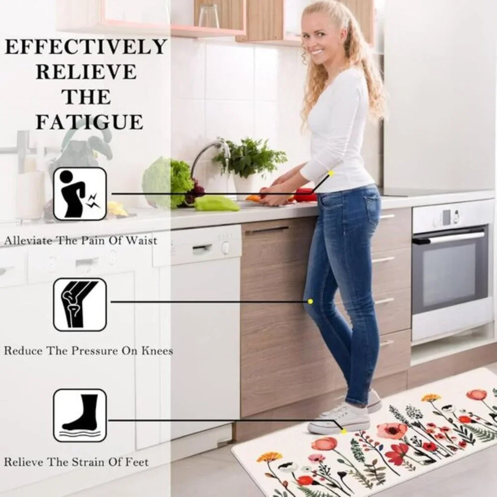 New Colourful Flower Kitchen Mats Set, Anti-Fatigue, Non-Skid, Waterproof